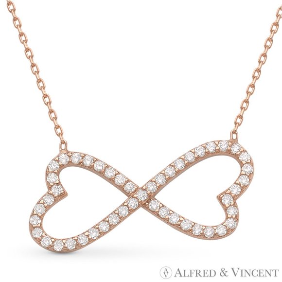 Double Heart Infinity Charm CZ Crystal Pendant in .925 Sterling Silver w/ RGold - Picture 1 of 1